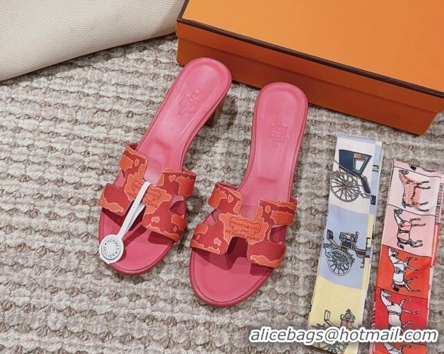 Low Cost Hermes Classic Oasis Heel Slide Sandals 4.5cm in Printed Canvas Red 814070