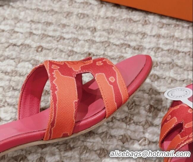 Low Cost Hermes Classic Oasis Heel Slide Sandals 4.5cm in Printed Canvas Red 814070