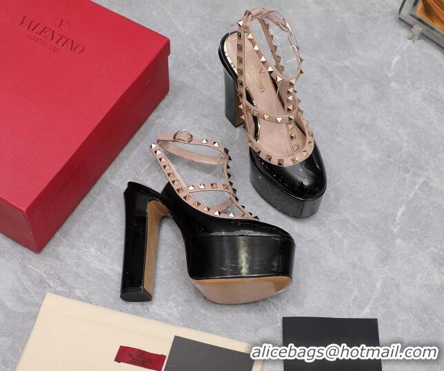 Good Product Valentino Rockstud Platform Pump 15.5cm in Black Patent Leather 0426130