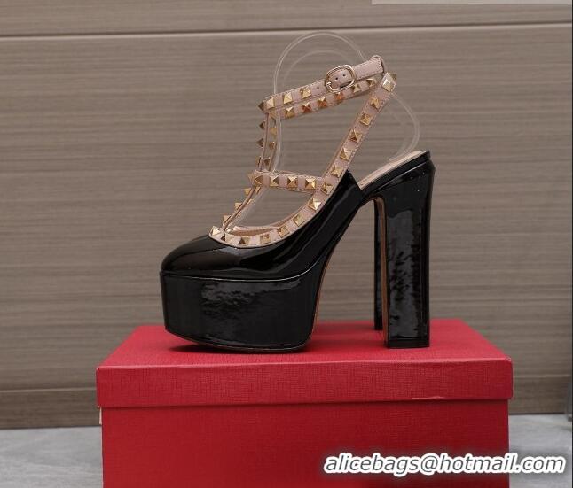 Good Product Valentino Rockstud Platform Pump 15.5cm in Black Patent Leather 0426130