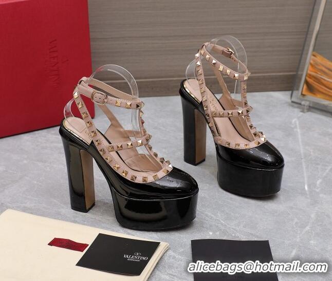 Good Product Valentino Rockstud Platform Pump 15.5cm in Black Patent Leather 0426130