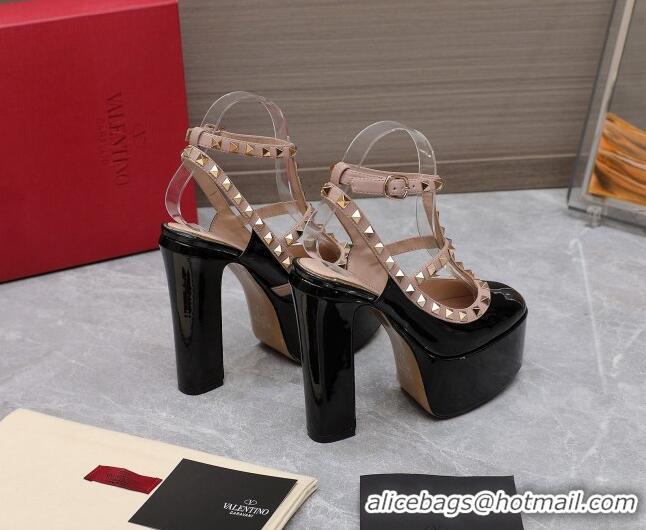 Good Product Valentino Rockstud Platform Pump 15.5cm in Black Patent Leather 0426130