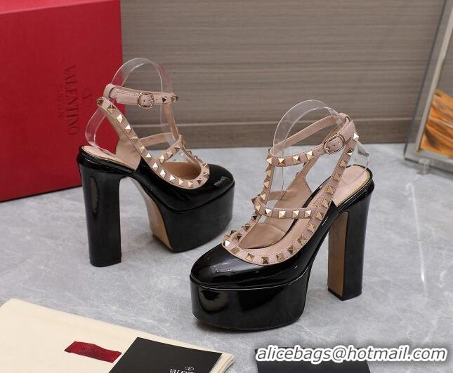 Good Product Valentino Rockstud Platform Pump 15.5cm in Black Patent Leather 0426130