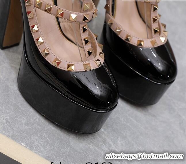 Good Product Valentino Rockstud Platform Pump 15.5cm in Black Patent Leather 0426130