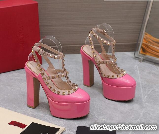 Durable Valentino Rockstud Platform Pump 15.5cm in Pink Patent Leather 426133