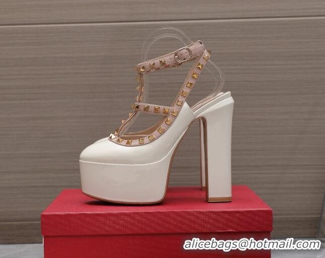 Purchase Valentino Rockstud Platform Pump 15.5cm in White Patent Leather 426134