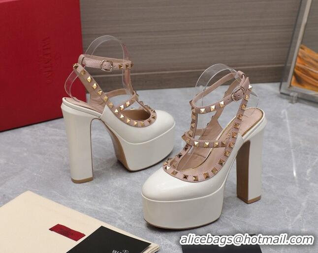 Purchase Valentino Rockstud Platform Pump 15.5cm in White Patent Leather 426134