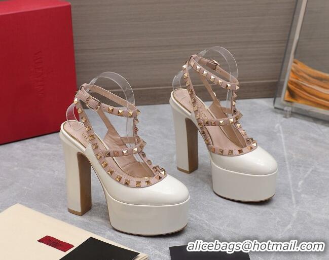 Purchase Valentino Rockstud Platform Pump 15.5cm in White Patent Leather 426134