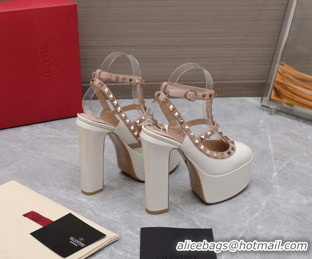 Purchase Valentino Rockstud Platform Pump 15.5cm in White Patent Leather 426134