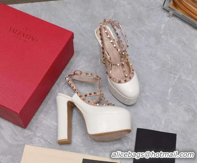 Purchase Valentino Rockstud Platform Pump 15.5cm in White Patent Leather 426134