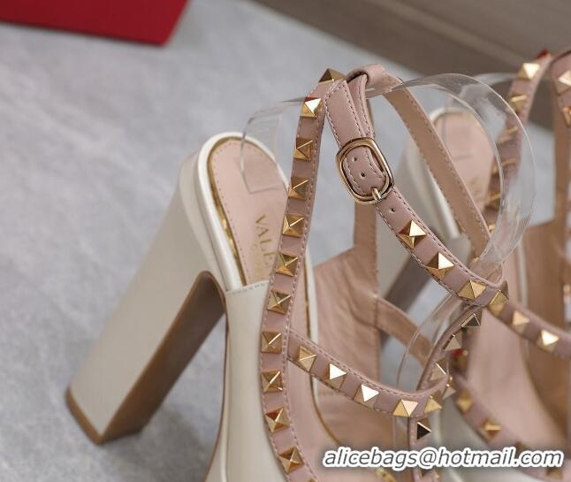 Purchase Valentino Rockstud Platform Pump 15.5cm in White Patent Leather 426134