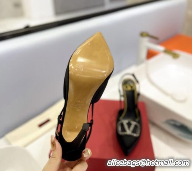 Lower Price Valentino Crystal VLogo Satin Platform Slingback Pumps 12cm Black/Grey 426135