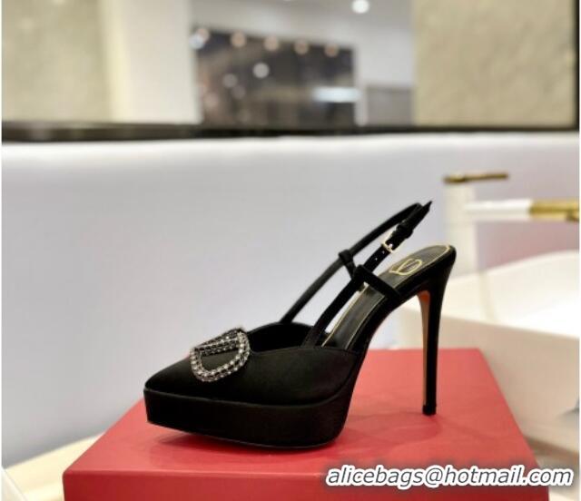 Lower Price Valentino Crystal VLogo Satin Platform Slingback Pumps 12cm Black/Grey 426135