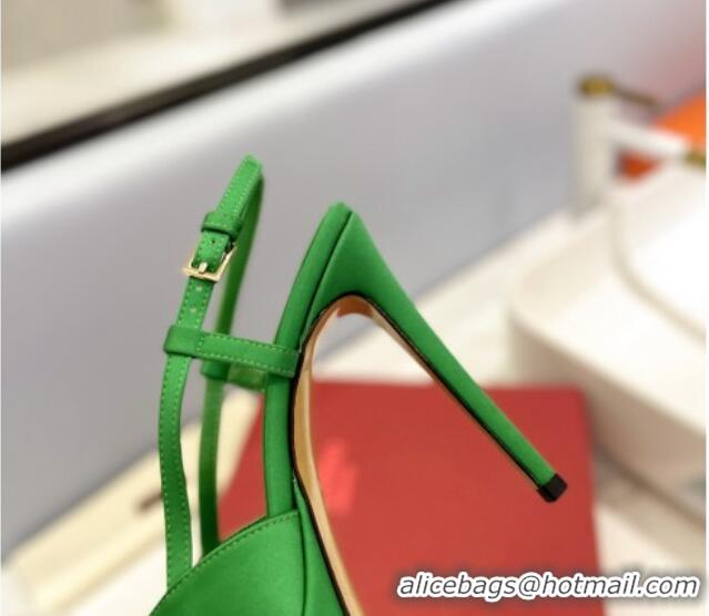 Best Product Valentino Crystal VLogo Satin Platform Slingback Pumps 12cm Green 426136