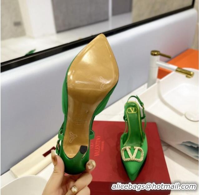 Best Product Valentino Crystal VLogo Satin Platform Slingback Pumps 12cm Green 426136