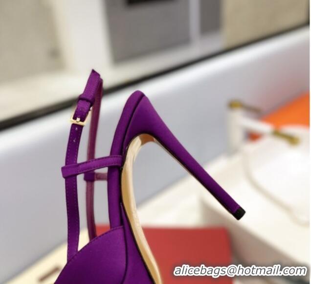 Most Popular Valentino Crystal VLogo Satin Platform Slingback Pumps 12cm Purple 426137