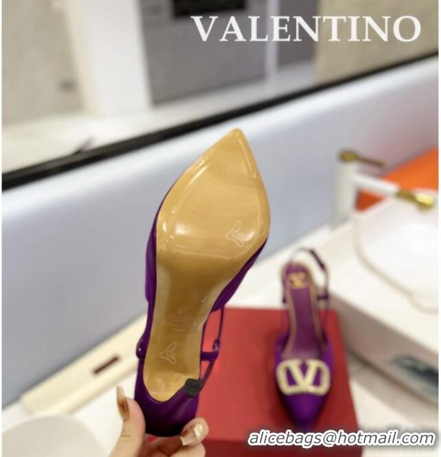 Most Popular Valentino Crystal VLogo Satin Platform Slingback Pumps 12cm Purple 426137