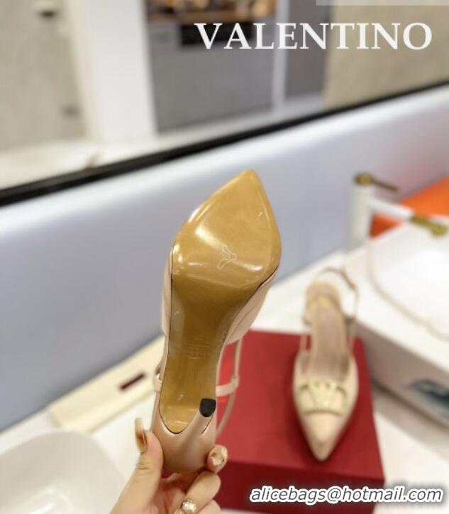 Luxury Valentino Crystal VLogo Satin Platform Slingback Pumps 12cm Beige 426138