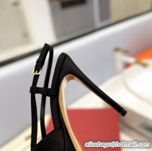 Best Price Valentino Crystal VLogo Satin Platform Slingback Pumps 12cm Black/Silver 426140