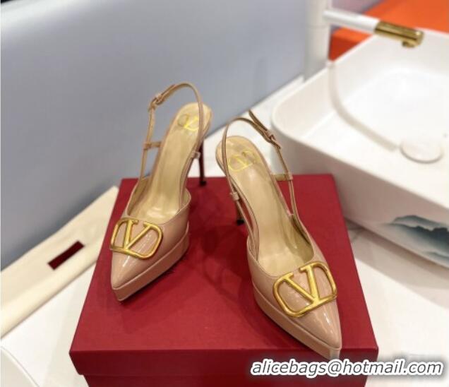 Shop Duplicate Valentino VLogo Platform Slingback Pumps 12cm in Beige Patent Leather 426141