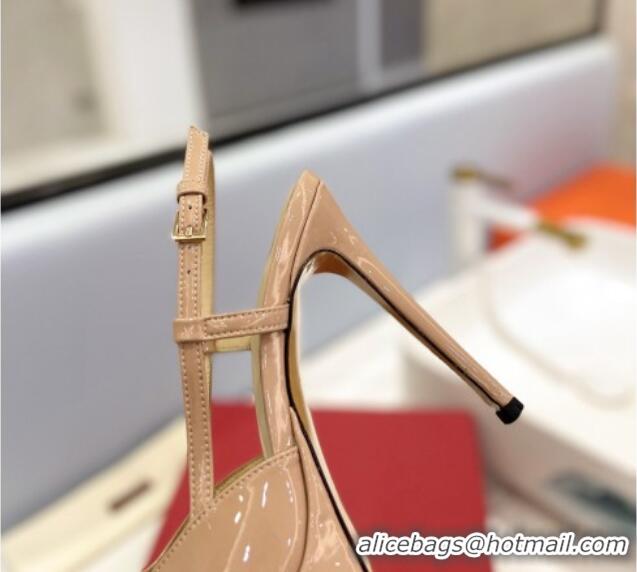 Shop Duplicate Valentino VLogo Platform Slingback Pumps 12cm in Beige Patent Leather 426141