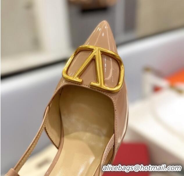 Shop Duplicate Valentino VLogo Platform Slingback Pumps 12cm in Beige Patent Leather 426141