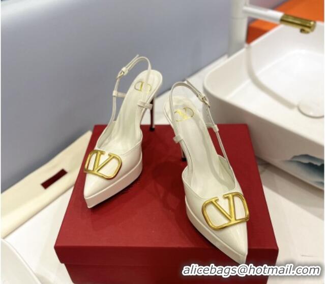 Good Quality Valentino VLogo Platform Slingback Pumps 12cm in White Patent Leather 426142