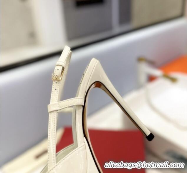 Good Quality Valentino VLogo Platform Slingback Pumps 12cm in White Patent Leather 426142