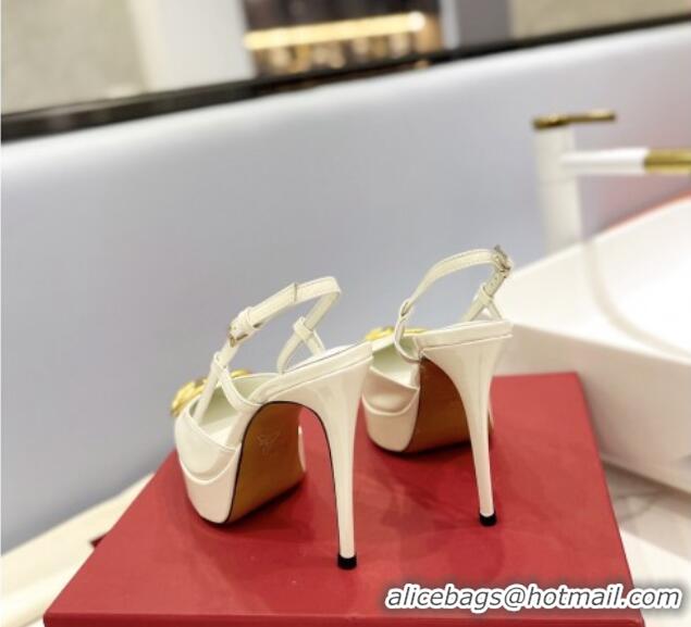 Good Quality Valentino VLogo Platform Slingback Pumps 12cm in White Patent Leather 426142