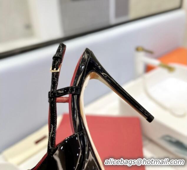 Best Grade Valentino VLogo Platform Slingback Pumps 12cm in Black Patent Leather 0426143