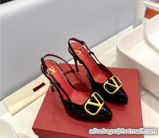 Best Grade Valentino VLogo Platform Slingback Pumps 12cm in Black Patent Leather 0426143