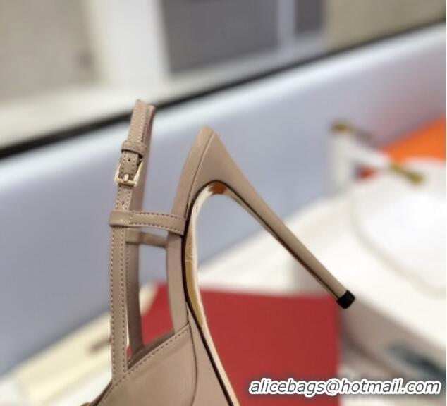 Low Price Valentino Metal VLogo Lambskin Platform Slingback Pumps 12cm Beige 426144