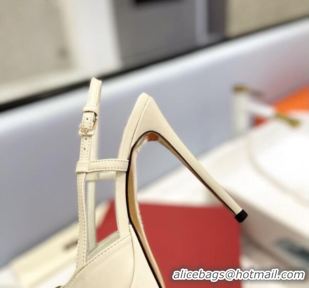 Classic Hot Valentino Metal VLogo Lambskin Platform Slingback Pumps 12cm White 426145