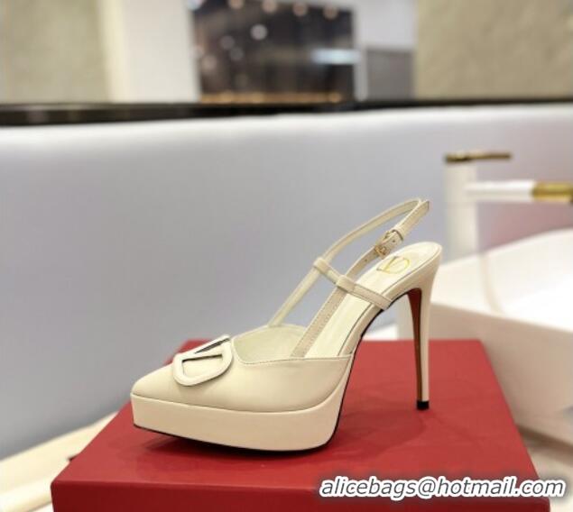 Trendy Design Valentino VLogo Calf Leather Platform Slingback Pumps 12cm White 426146