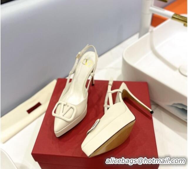 Trendy Design Valentino VLogo Calf Leather Platform Slingback Pumps 12cm White 426146