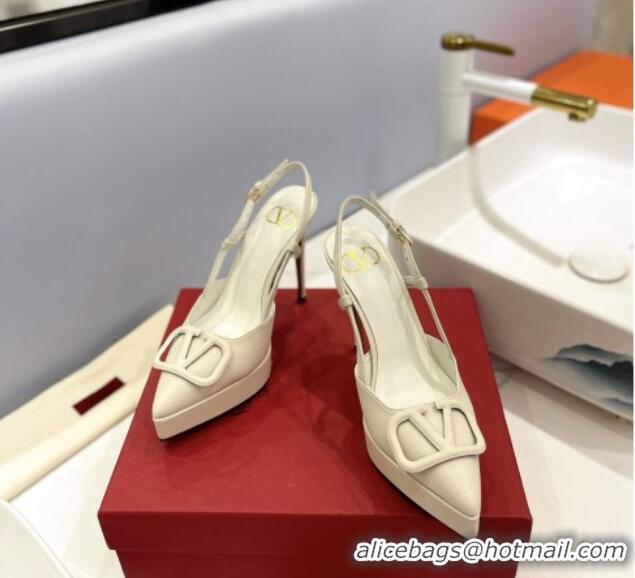 Trendy Design Valentino VLogo Calf Leather Platform Slingback Pumps 12cm White 426146