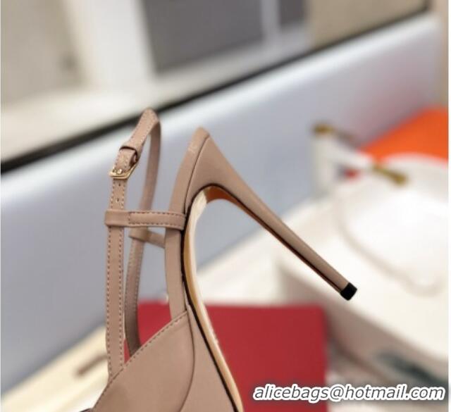 Sophisticated Valentino VLogo Calf Leather Platform Slingback Pumps 12cm Nude 426147