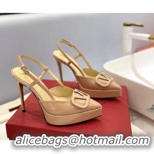 Sumptuous Valentino VLogo Platform Slingback Pumps 12cm in Patent Leather Beige 0426148