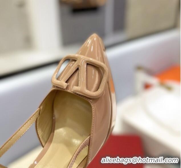 Sumptuous Valentino VLogo Platform Slingback Pumps 12cm in Patent Leather Beige 0426148