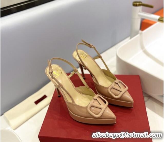 Sumptuous Valentino VLogo Platform Slingback Pumps 12cm in Patent Leather Beige 0426148