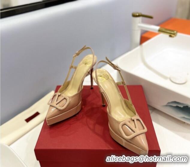 Sumptuous Valentino VLogo Platform Slingback Pumps 12cm in Patent Leather Beige 0426148