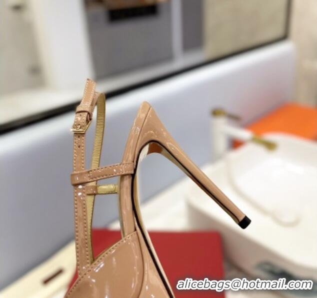 Sumptuous Valentino VLogo Platform Slingback Pumps 12cm in Patent Leather Beige 0426148