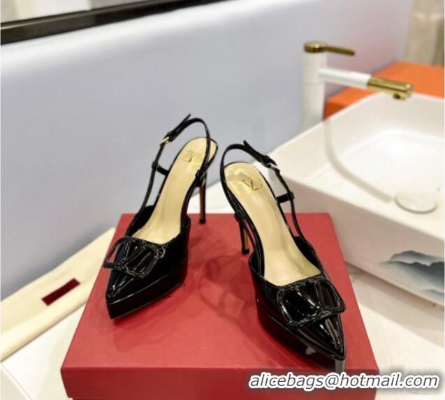 Low Cost Valentino VLogo Platform Slingback Pumps 12cm in Patent Leather Black 426149