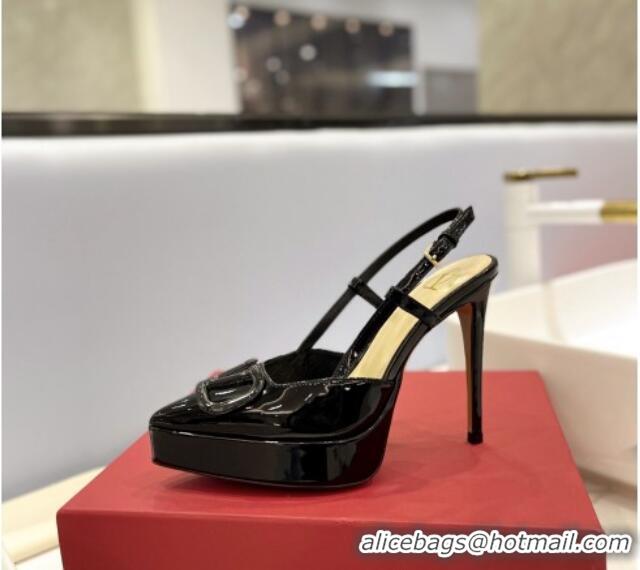 Low Cost Valentino VLogo Platform Slingback Pumps 12cm in Patent Leather Black 426149