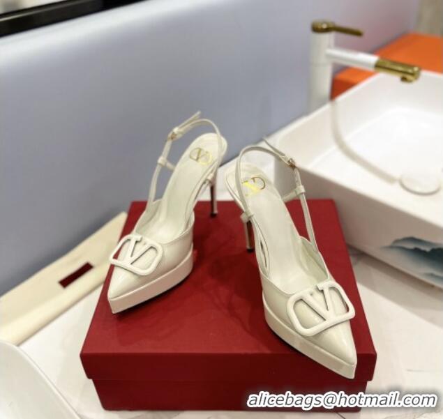 Top Design Valentino VLogo Platform Slingback Pumps 12cm in Patent Leather White 426150