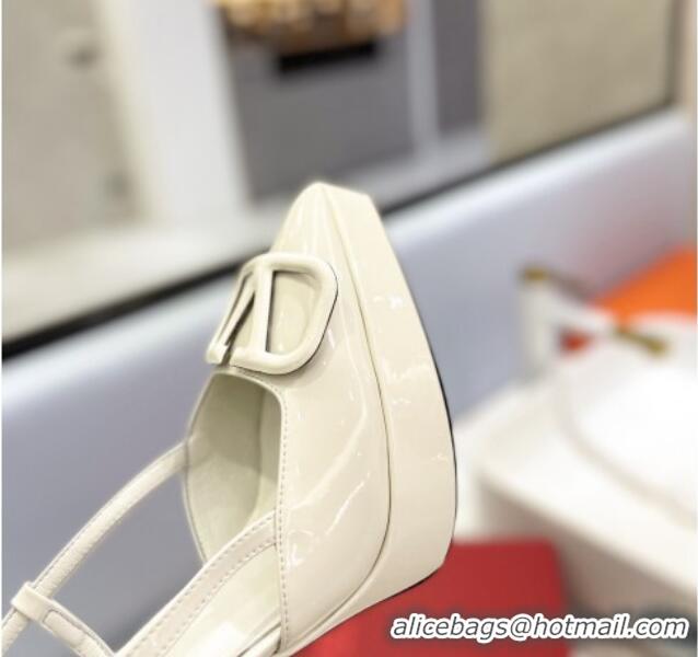 Top Design Valentino VLogo Platform Slingback Pumps 12cm in Patent Leather White 426150