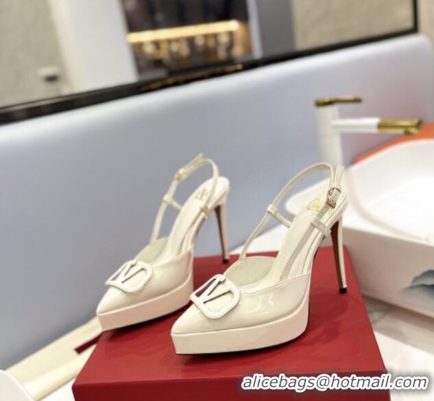 Top Design Valentino VLogo Platform Slingback Pumps 12cm in Patent Leather White 426150