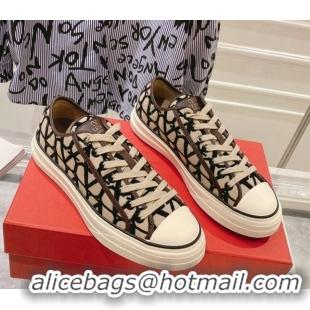 Classic Hot Valentino Toile Iconographe Fabric Low-top Sneakers Beige/Black 0427001