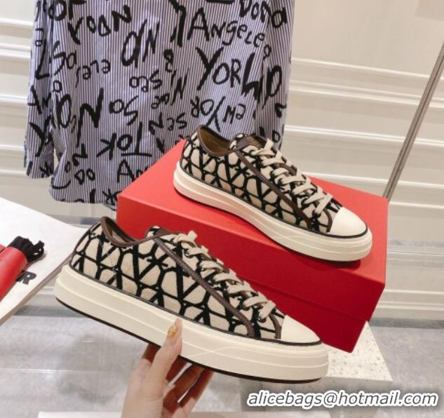 Classic Hot Valentino Toile Iconographe Fabric Low-top Sneakers Beige/Black 0427001