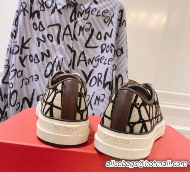 Classic Hot Valentino Toile Iconographe Fabric Low-top Sneakers Beige/Black 0427001